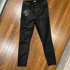 NWT PAIGE HOXTON ANKLE JOXXI POCKETS BLACK FOG SHINY COATING SIZE 29